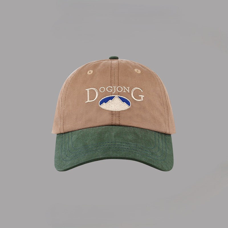 Washed Two Tone Embroidered Baseball Cap - Khaki