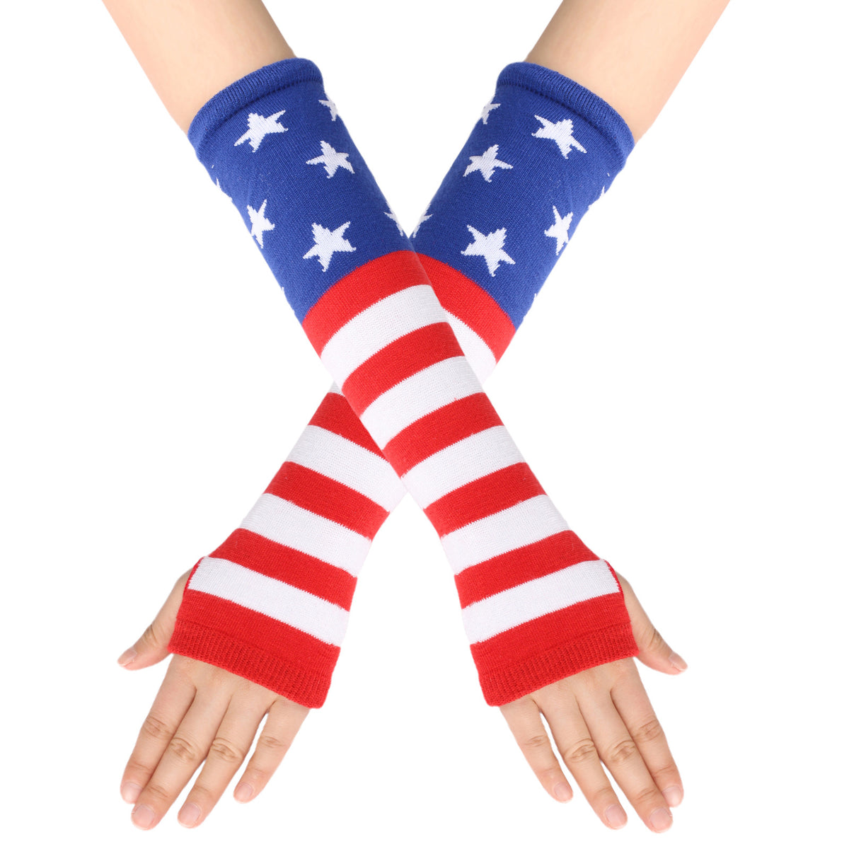 Stars And Stripes Fingerless Knit Gloves - Gloves - 1