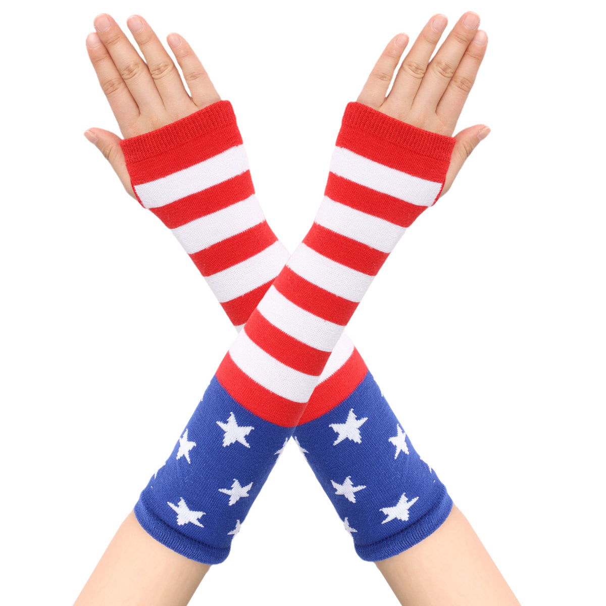 Stars And Stripes Fingerless Knit Gloves - Gloves - 3