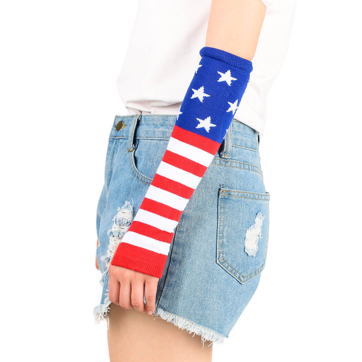 Stars And Stripes Fingerless Knit Gloves - Gloves - 4