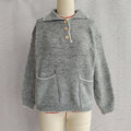 Collared Half Button Slouchy Knit Sweater - Grey