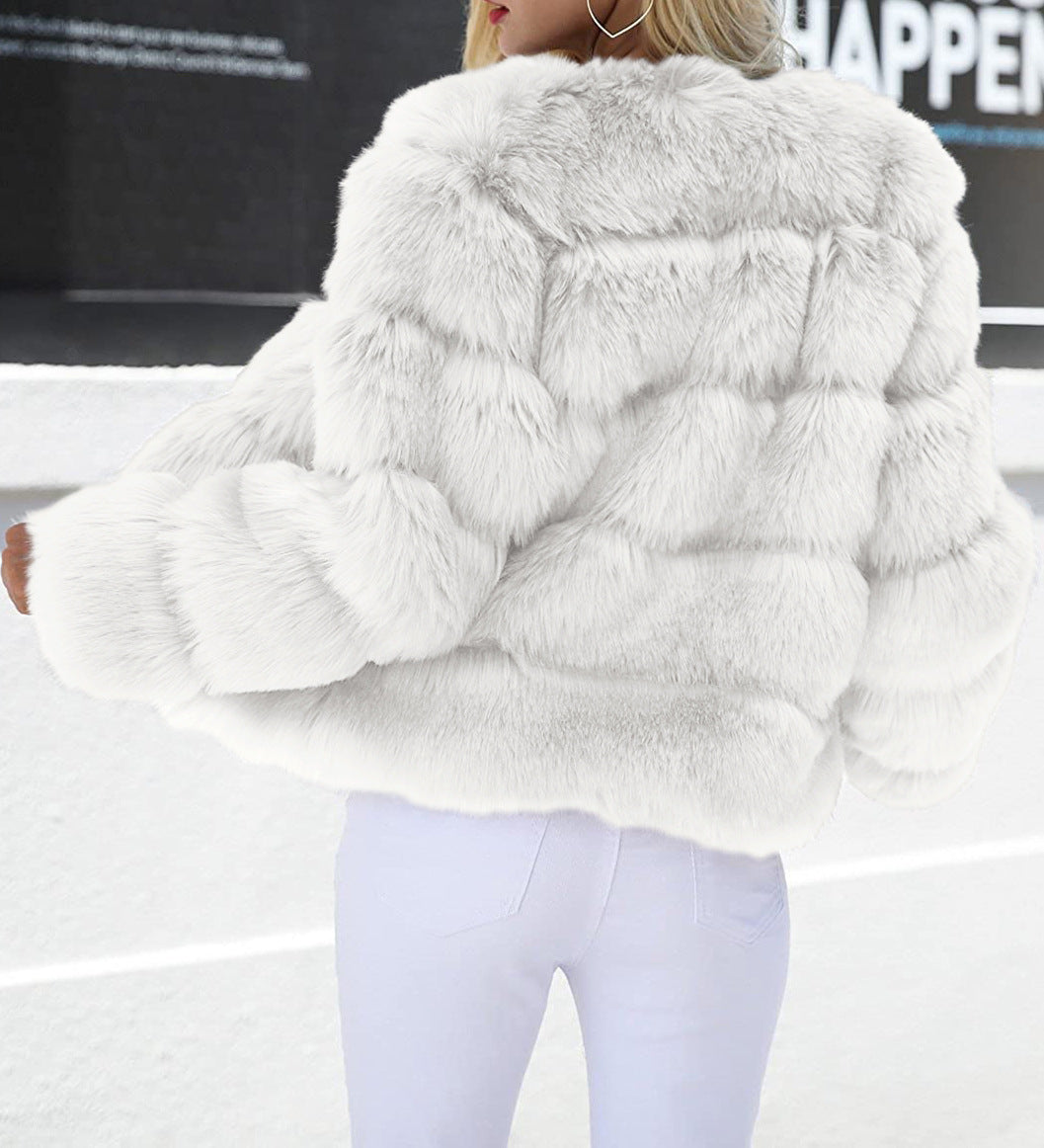 Cropped Tiered Faux Fur Winter Coat - White - 1