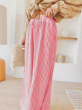 Vertical Stripe Wide Leg Palazzo Pants - Red