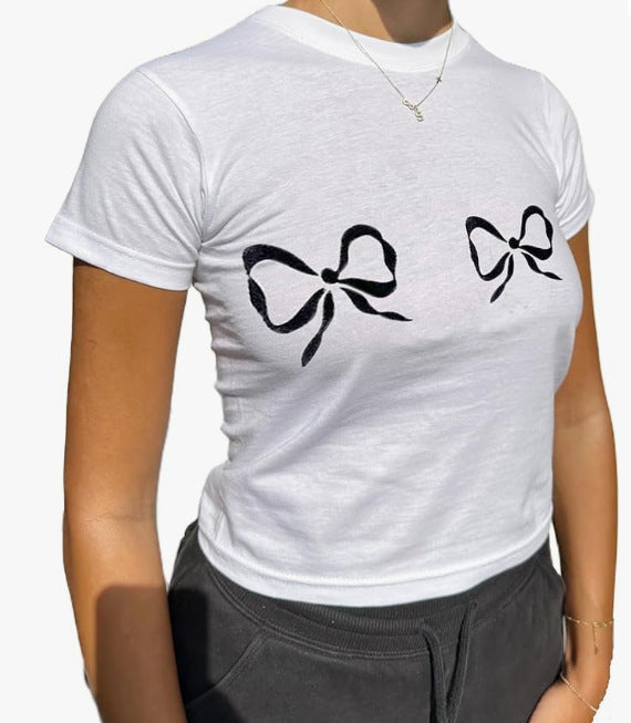 Assorted Print Fitted Cropped Baby Tee - BlackBows