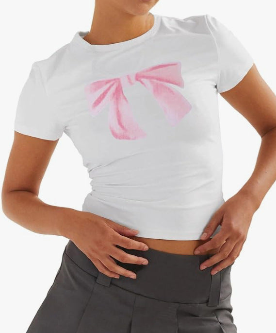 Assorted Print Fitted Cropped Baby Tee - Bow