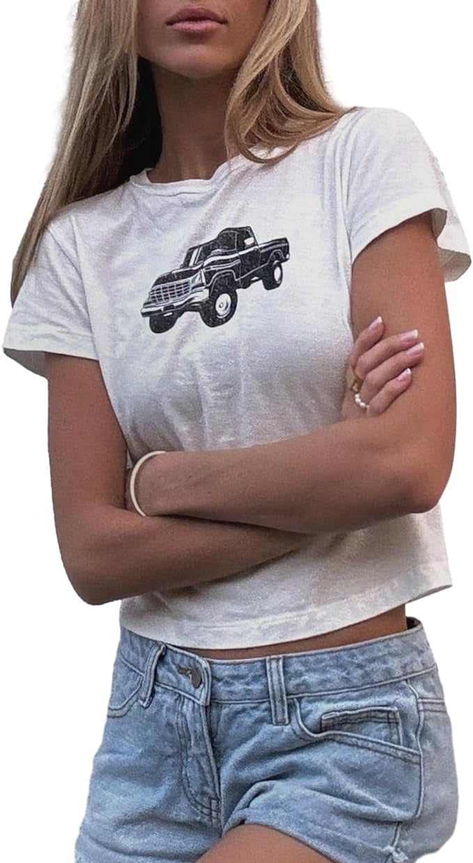 Assorted Print Fitted Cropped Baby Tee - Car
