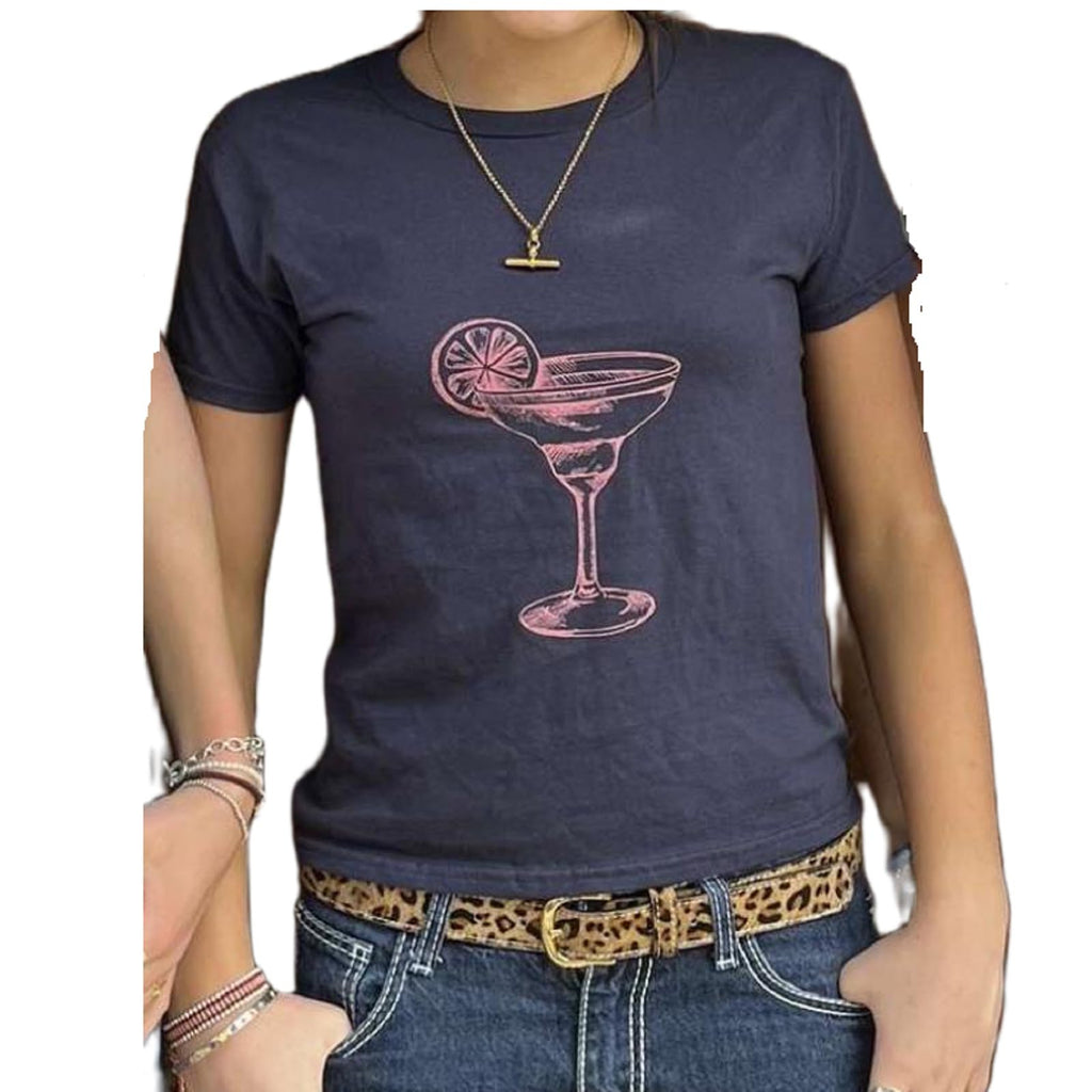 Assorted Print Fitted Cropped Baby Tee - Cocktail