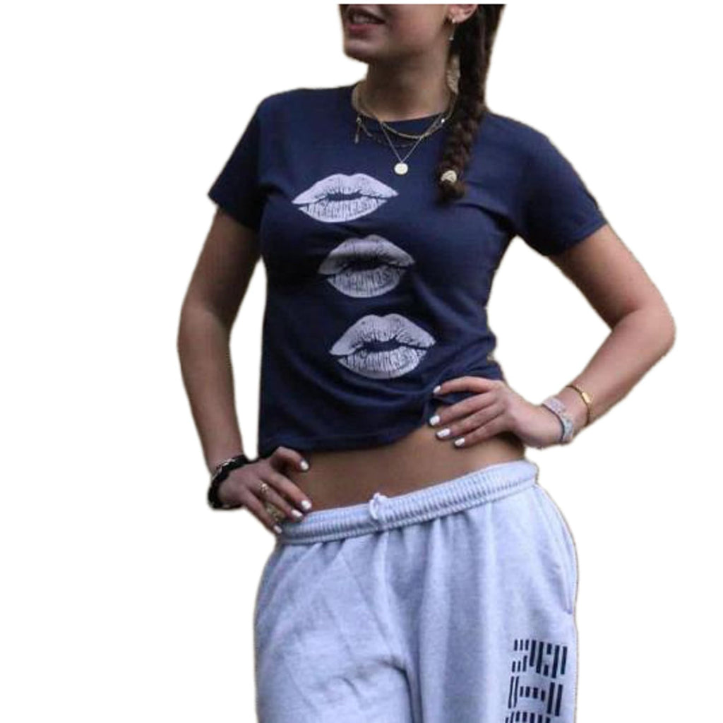 Assorted Print Fitted Cropped Baby Tee - LipPrint