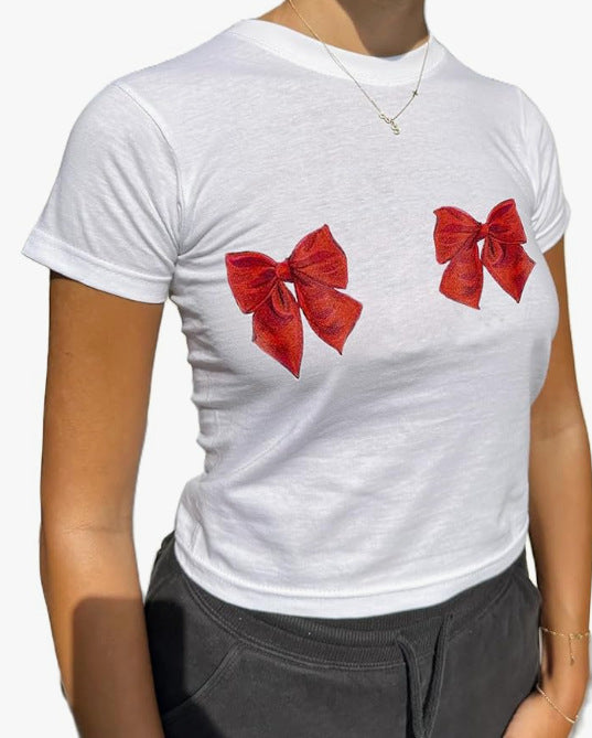 Assorted Print Fitted Cropped Baby Tee - RedBows