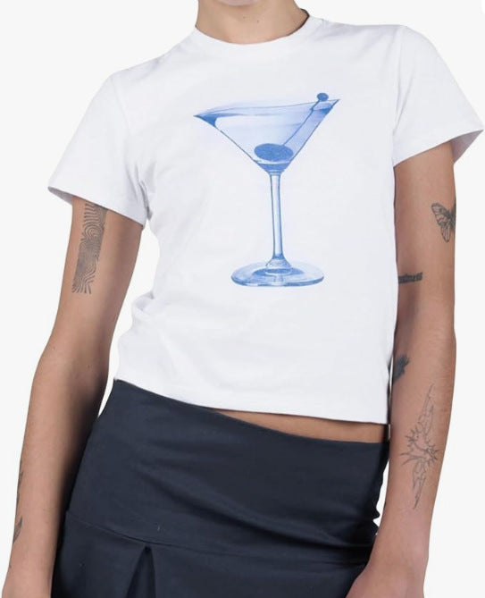 Assorted Print Fitted Cropped Baby Tee - WineCup