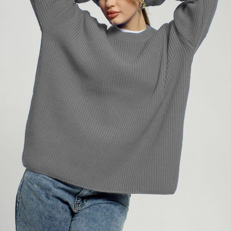 Oversized Chunky Rib Knit Sweater - Gray
