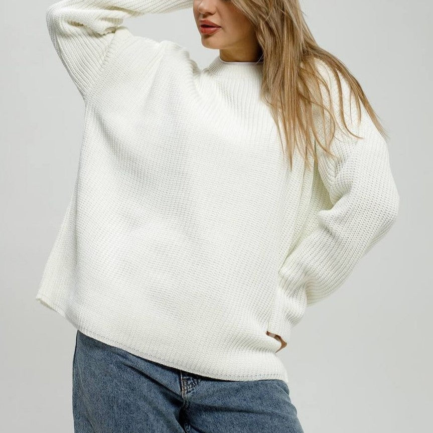 Oversized Chunky Rib Knit Sweater - White
