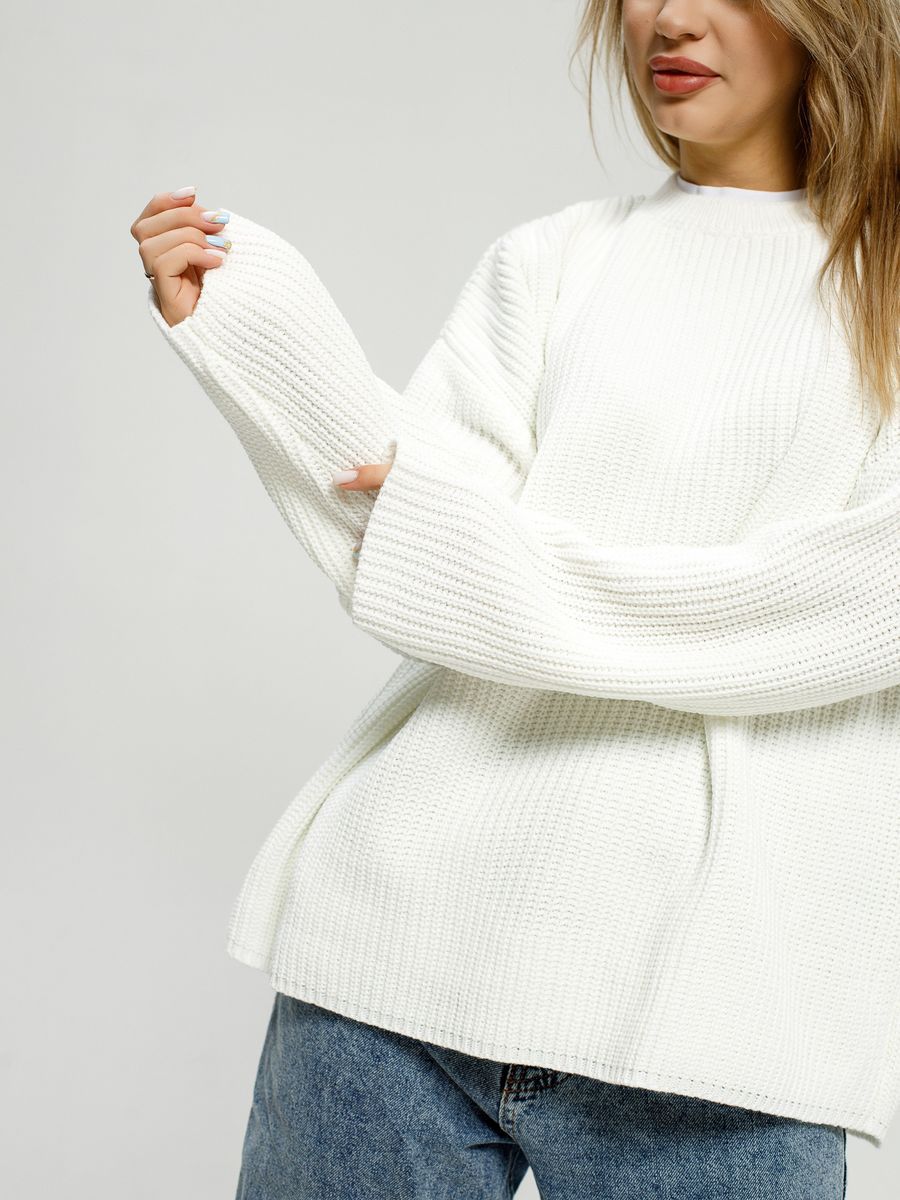 Oversized Chunky Rib Knit Sweater - White - 1