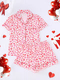 Heart Print Piped Short Pajama Set - Hearts