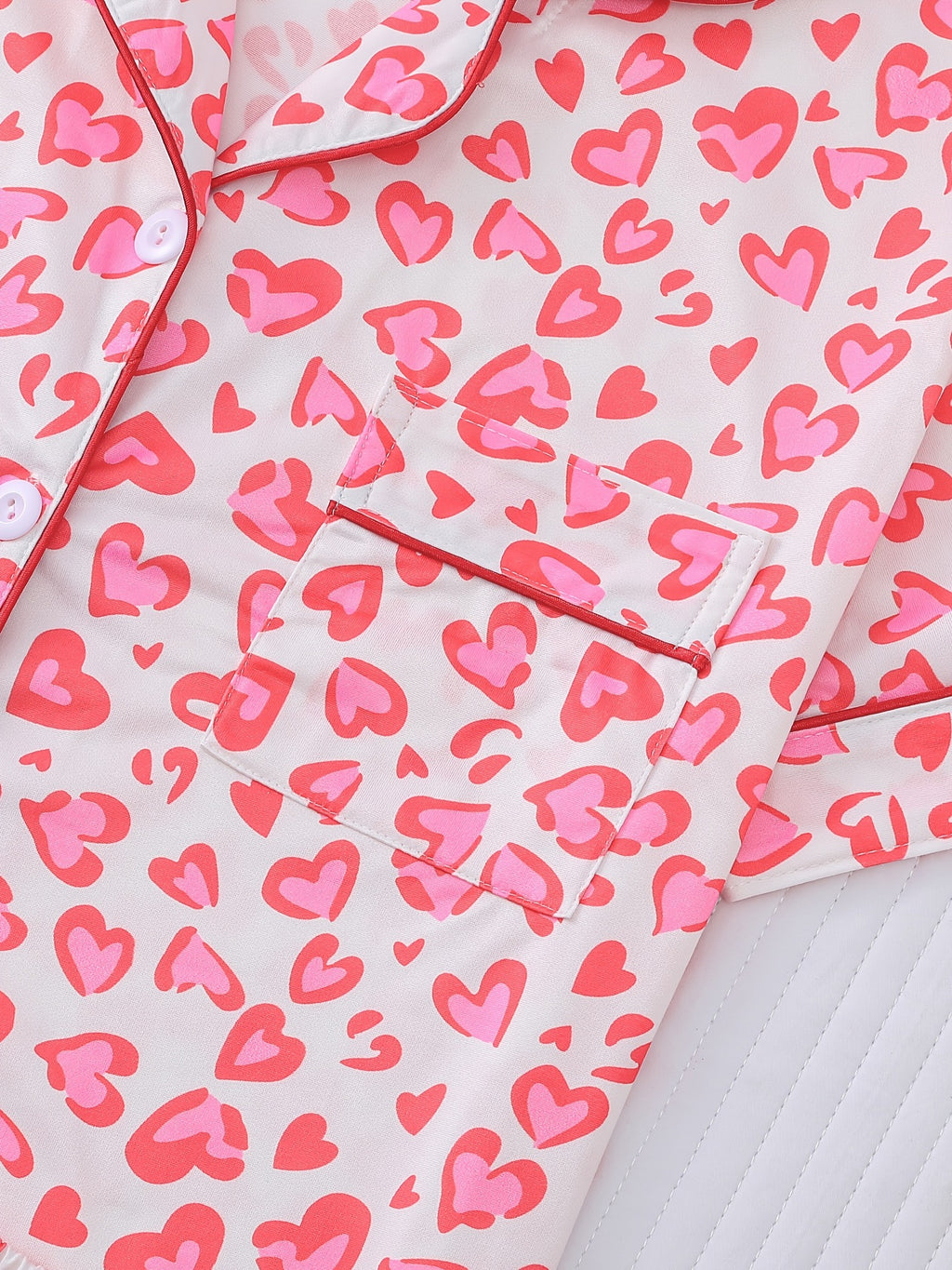Heart Print Piped Short Pajama Set - Hearts - 3