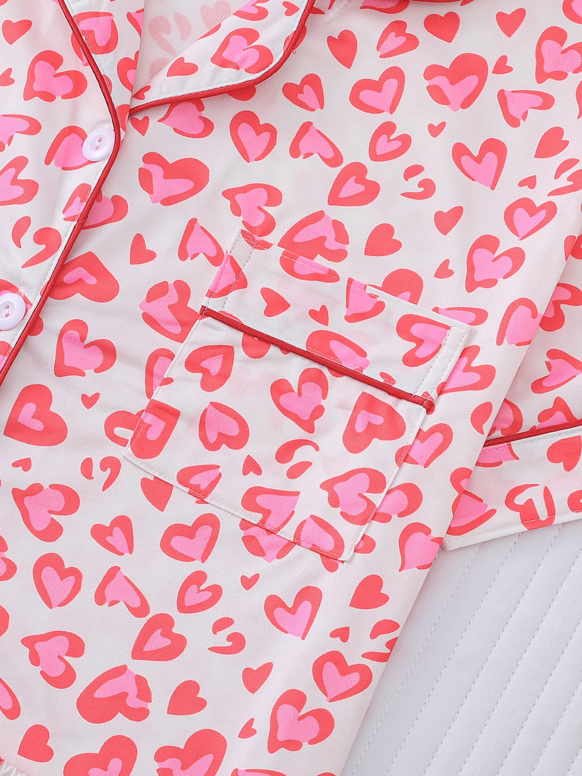 Heart Print Piped Short Pajama Set - Hearts - 3