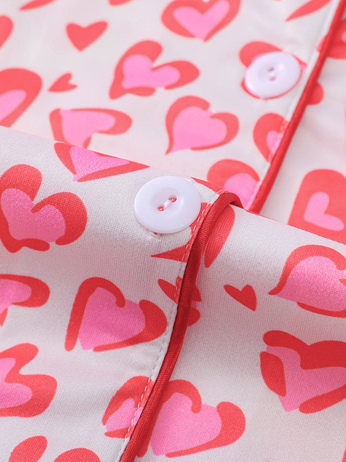Heart Print Piped Short Pajama Set - Hearts - 4