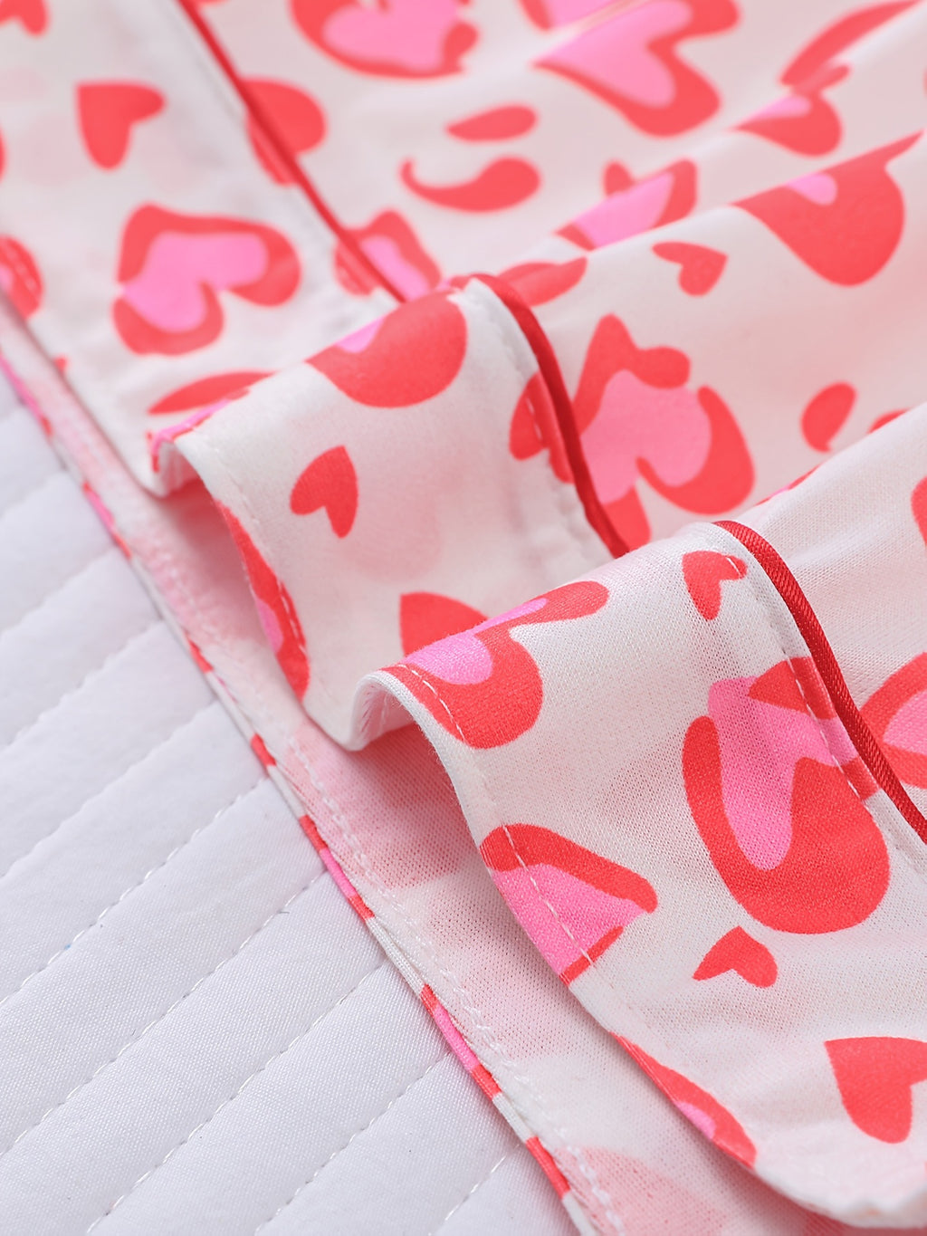 Heart Print Piped Short Pajama Set - Hearts - 5