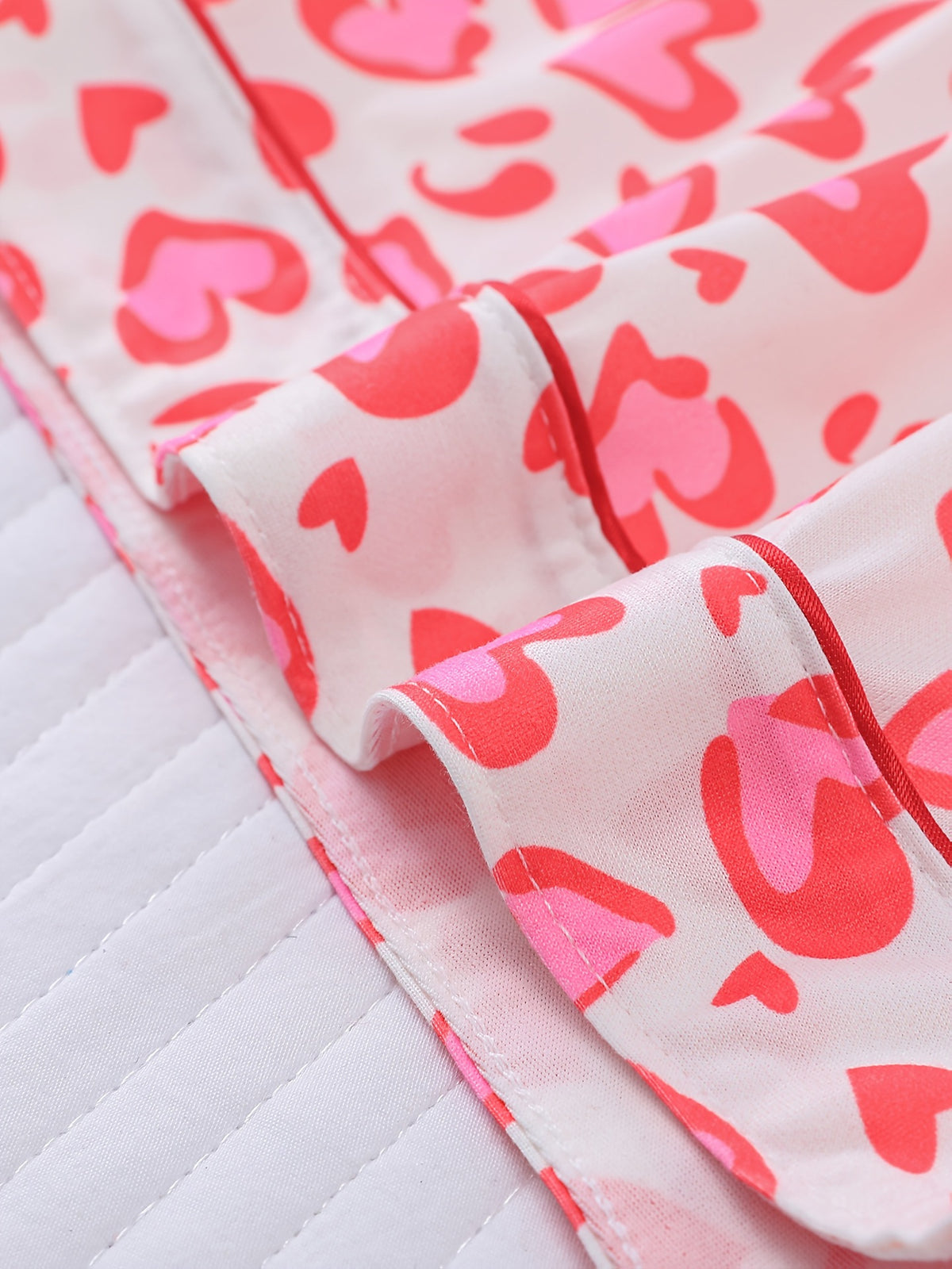 Heart Print Piped Short Pajama Set - Hearts - 5