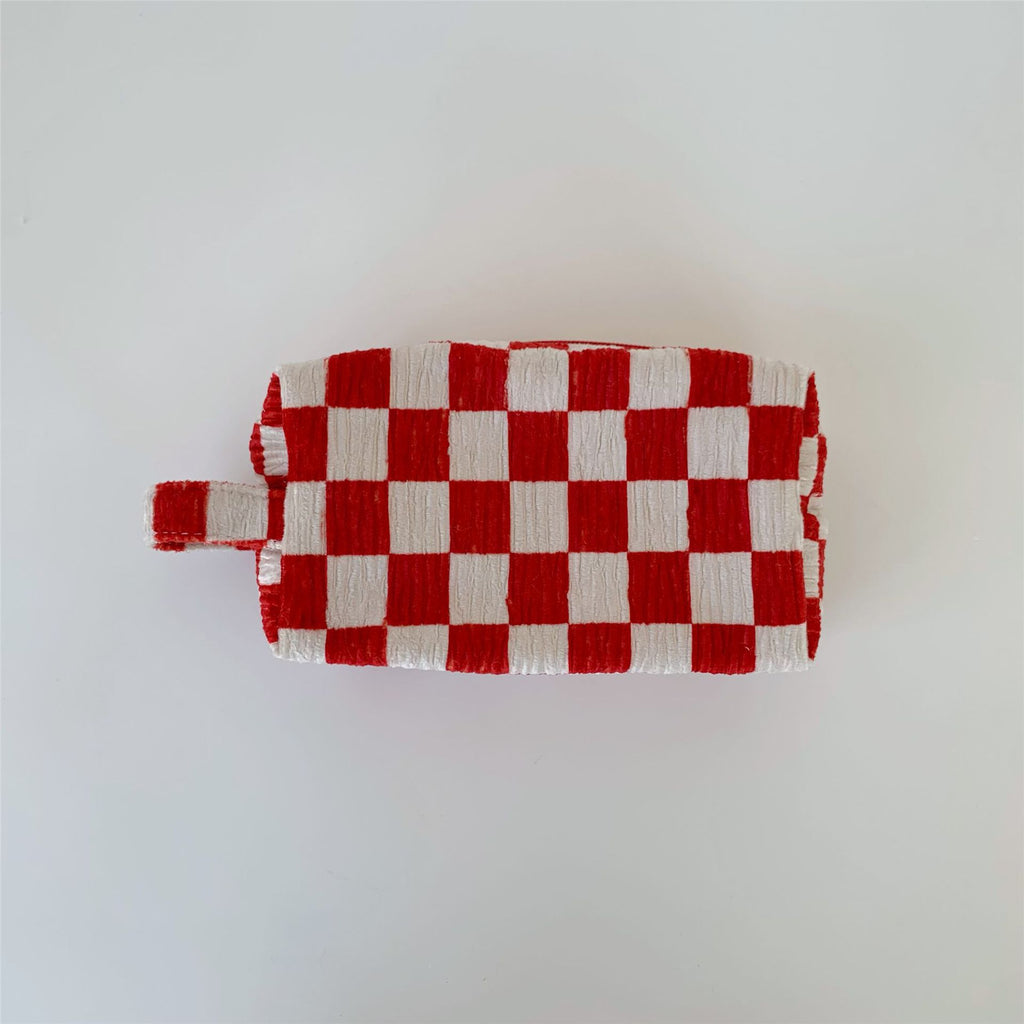 Checker and Cow Print Zip Pouch - BG-red