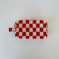 Checker and Cow Print Zip Pouch - BG-red