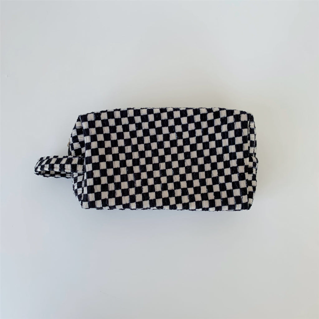 Checker and Cow Print Zip Pouch - SL-black