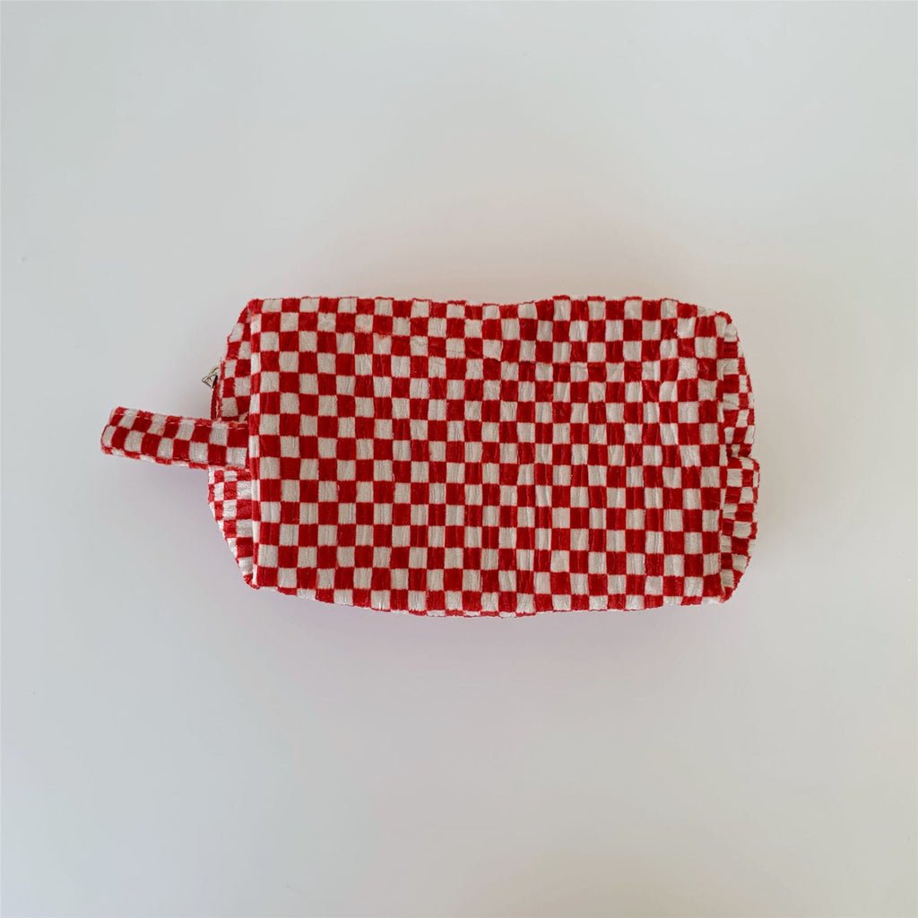 Checker and Cow Print Zip Pouch - SL-red