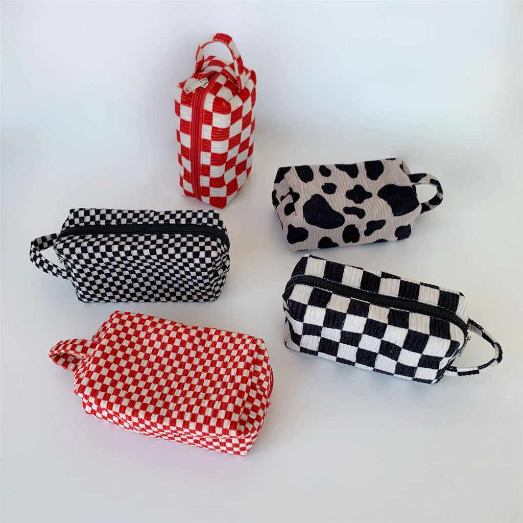 Checker and Cow Print Zip Pouch