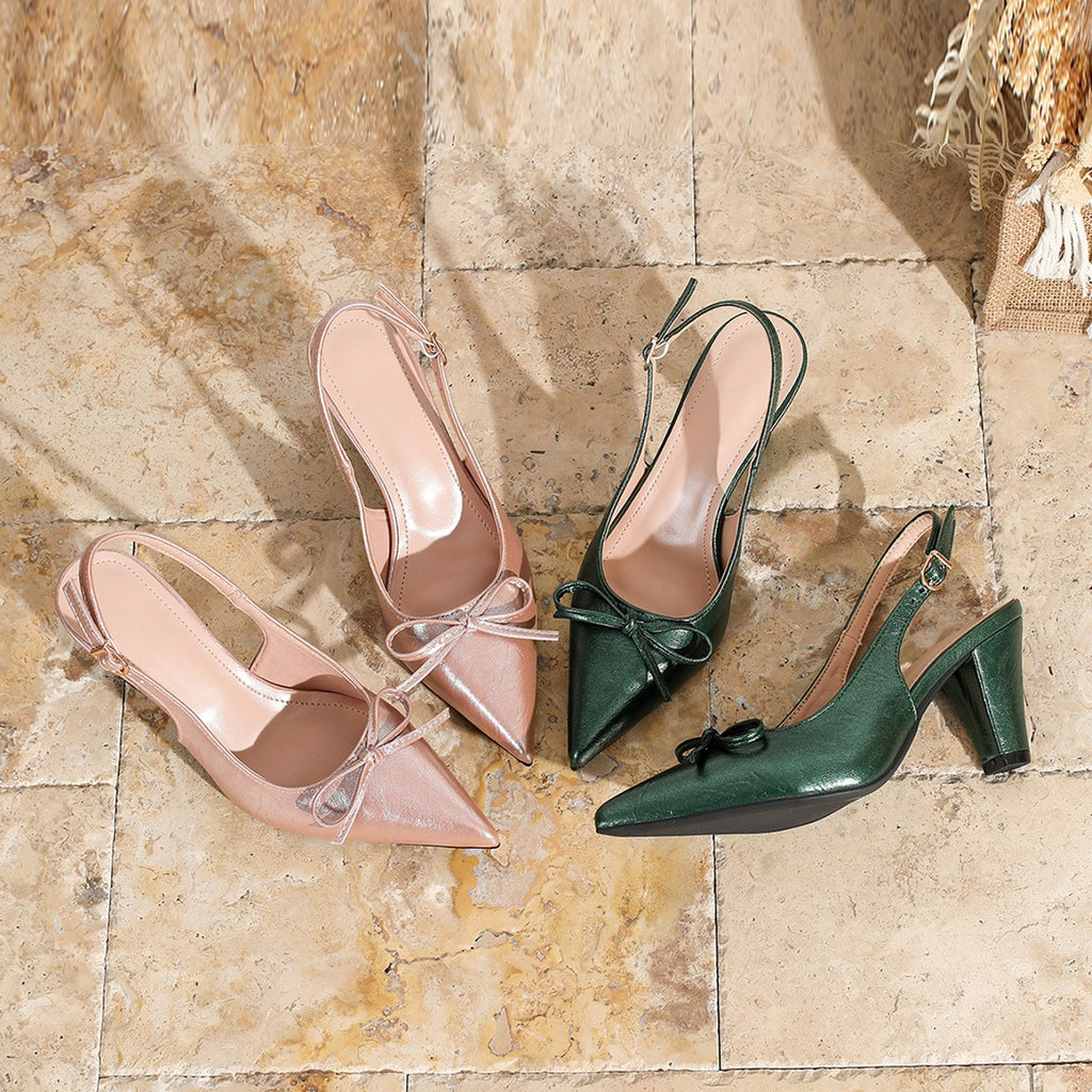 Bow Pointed Toe Slingback Cone Heel Pumps