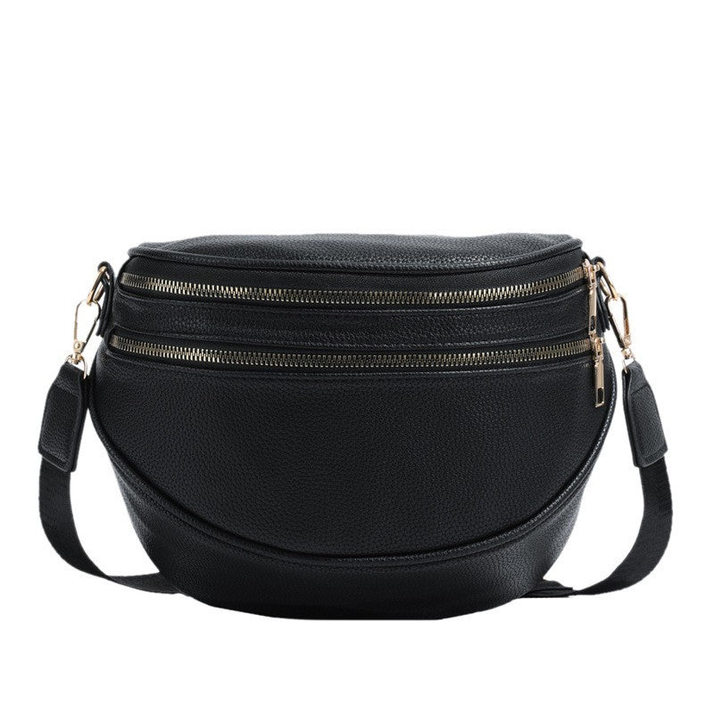 Pebbled Crescent Sling Crossbody Bag - Black