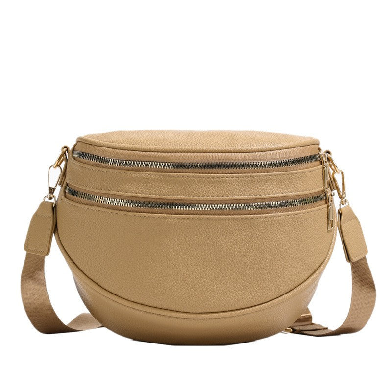 Pebbled Crescent Sling Crossbody Bag - Khaki