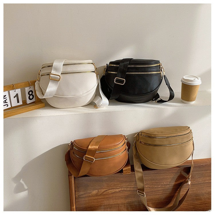 Pebbled Crescent Sling Crossbody Bag