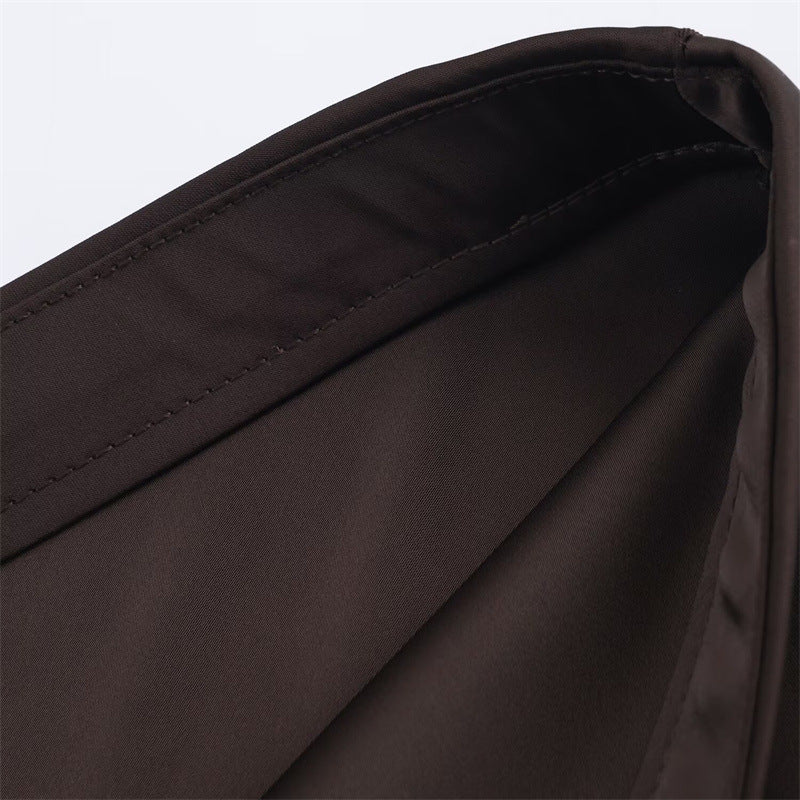 Satin Slip Midi Skirt With Lace Hem - Brown - 4
