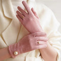Pearl Button Fleece Lined Winter Gloves - Pink