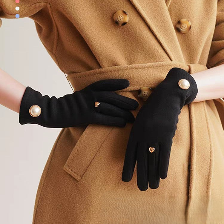 Pearl Button Fleece Lined Winter Gloves