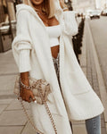 Slogan Print Hooded Longline Cardigan - White