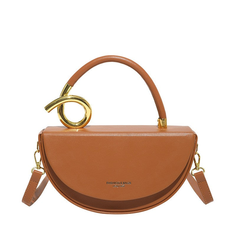 Half Moon Crossbody Bag With Sculptural Handle - Brown