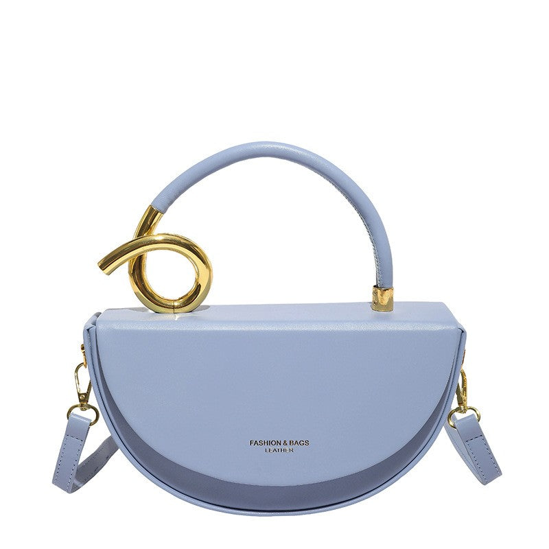Half Moon Crossbody Bag With Sculptural Handle - Light Blue