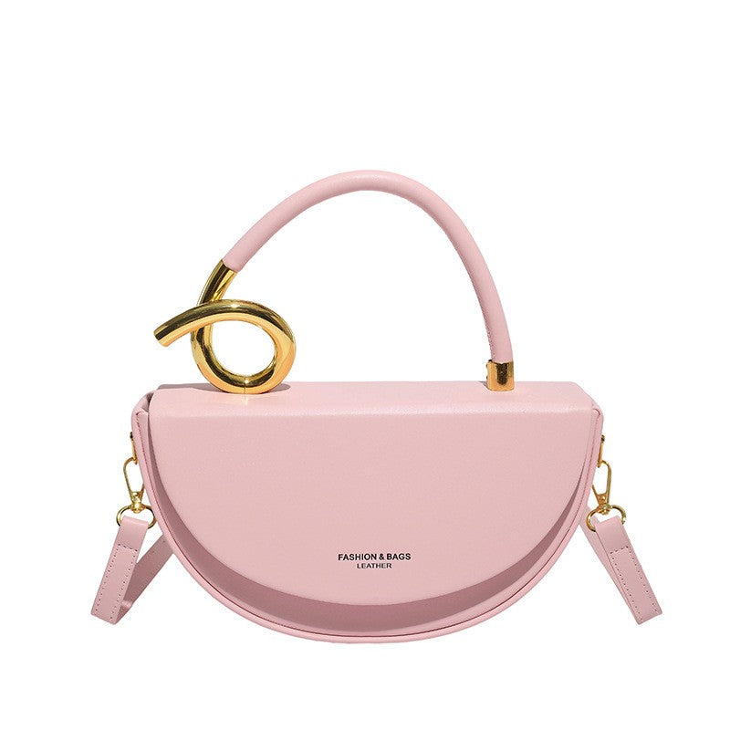 Half Moon Crossbody Bag With Sculptural Handle - Pink