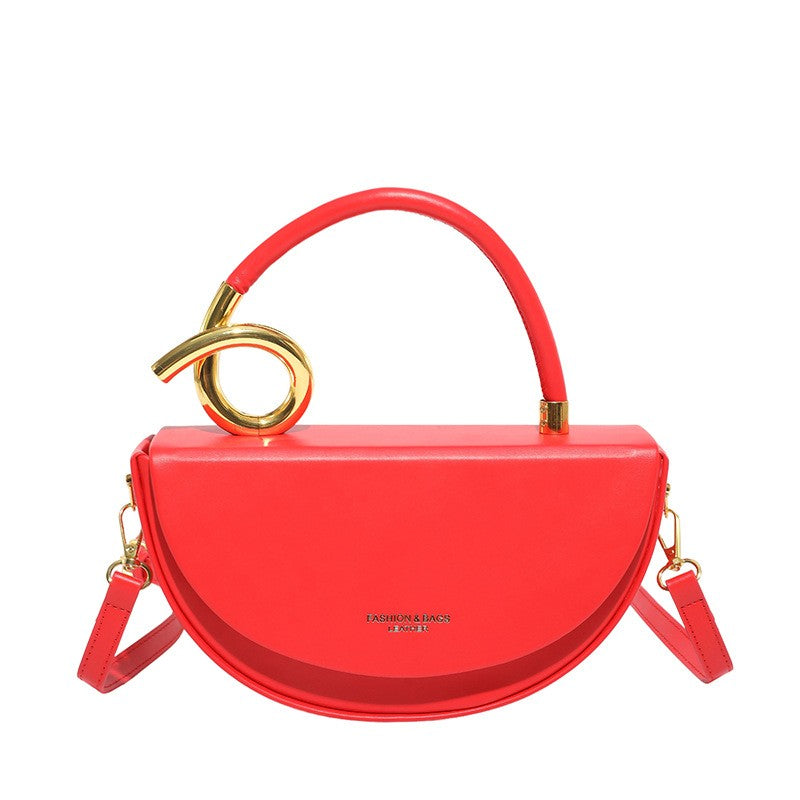 Half Moon Crossbody Bag With Sculptural Handle - Red