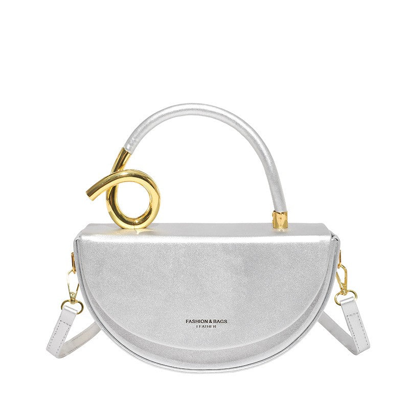 Half Moon Crossbody Bag With Sculptural Handle - Silver