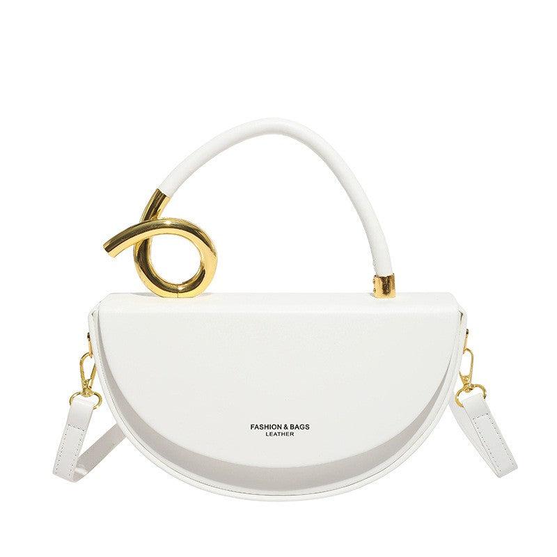 Half Moon Crossbody Bag With Sculptural Handle - White