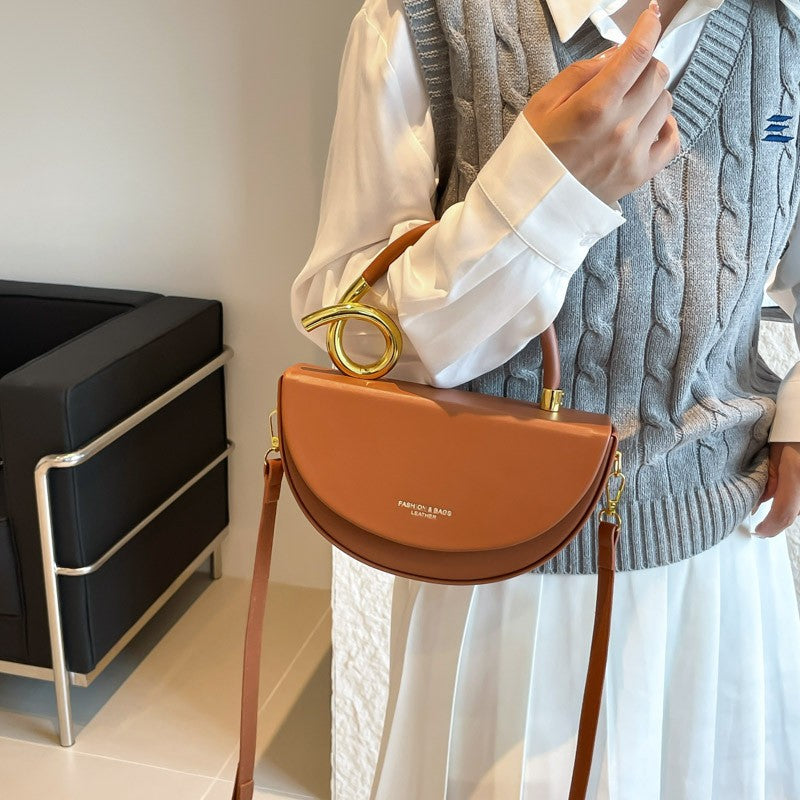 Half Moon Crossbody Bag With Sculptural Handle