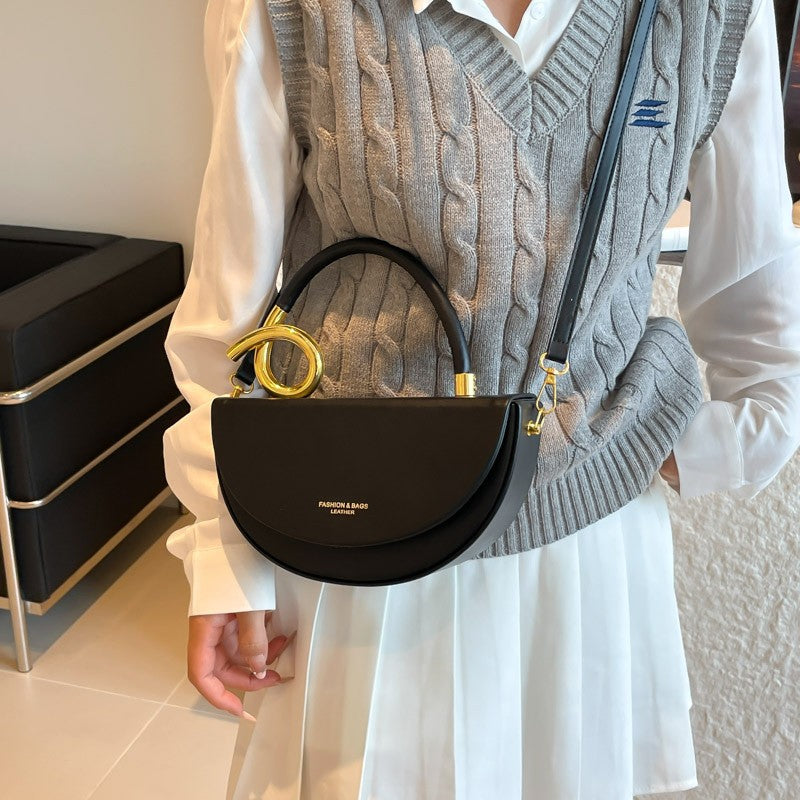 Half Moon Crossbody Bag With Sculptural Handle