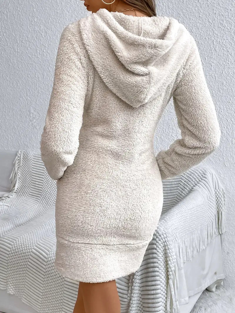 Cozy Fleece Hooded Mini Sweatshirt Dress - view 1