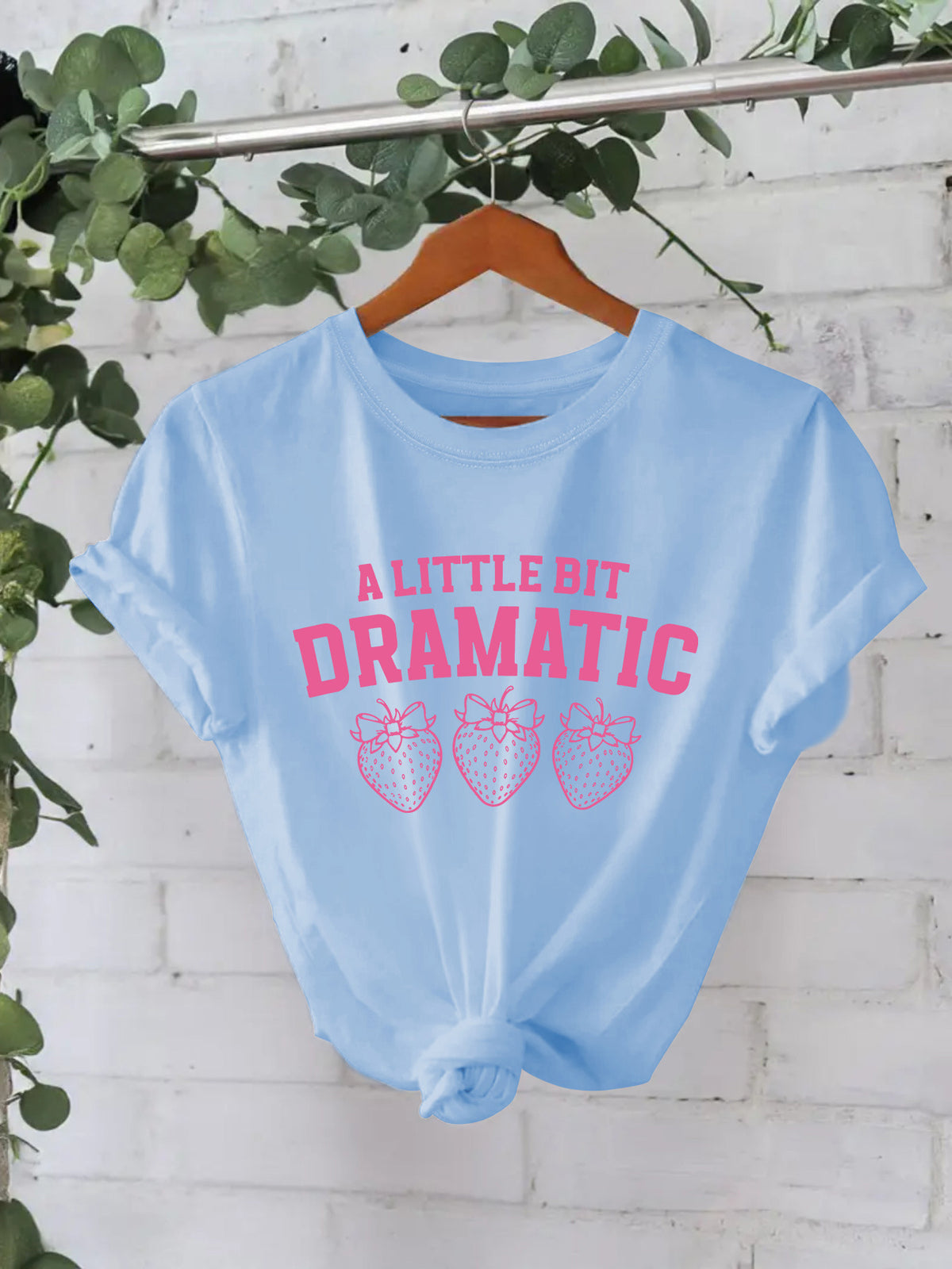 Strawberry Outline Slogan Cotton Tee - Blue