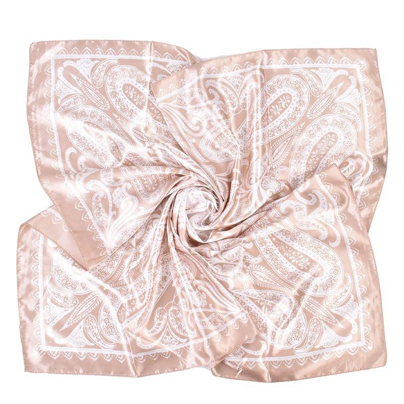 Paisley Print Satin Square Bandana Scarf - Offwhite