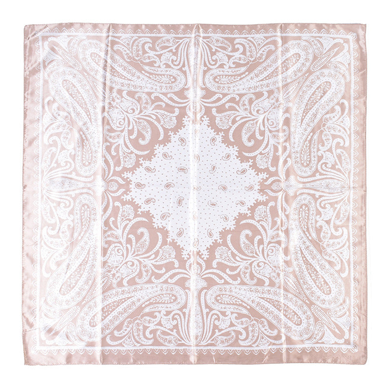 Paisley Print Satin Square Bandana Scarf - Offwhite - 1