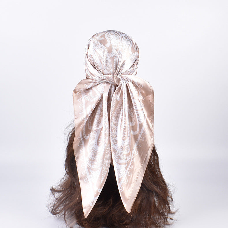 Paisley Print Satin Square Bandana Scarf - Offwhite - 2
