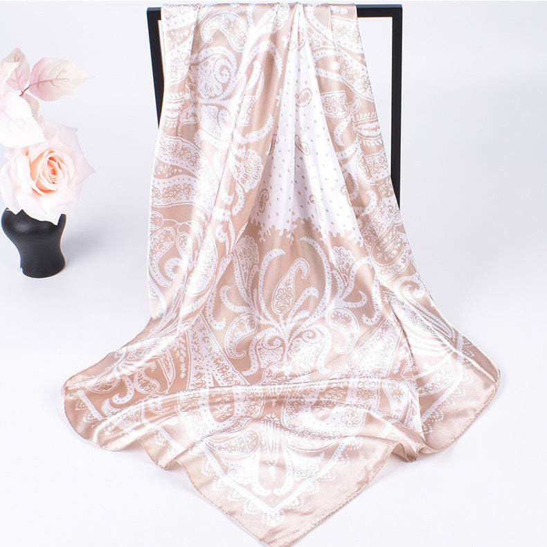 Paisley Print Satin Square Bandana Scarf - Offwhite - 3